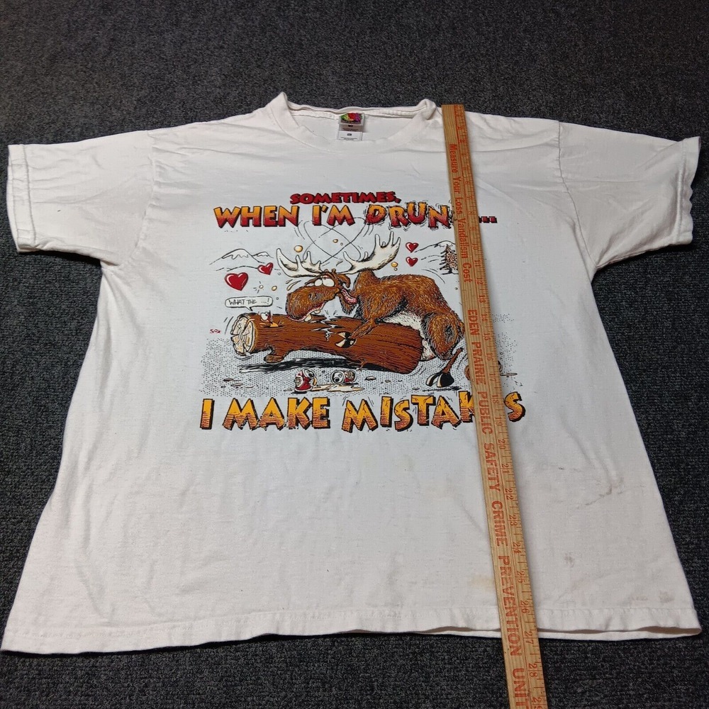 Vintage Novelty T Shirt Adult XL White Drunk Moose Humping Log Funny - Picture 4 of 9